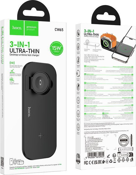 Изображение товара Зарядное устройство беспроводное Hoco CW65 (черный)