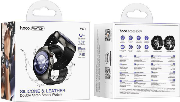 Изображение товара Умные часы Hoco Y40 Call Version + 2 ремешка (черный)