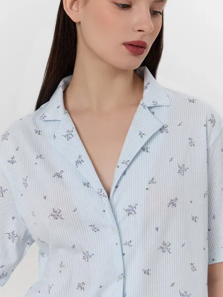 Изображение товара Пижама Mark Formelle 592554 (р.164/170-96-102, цветы на голубой полоске)