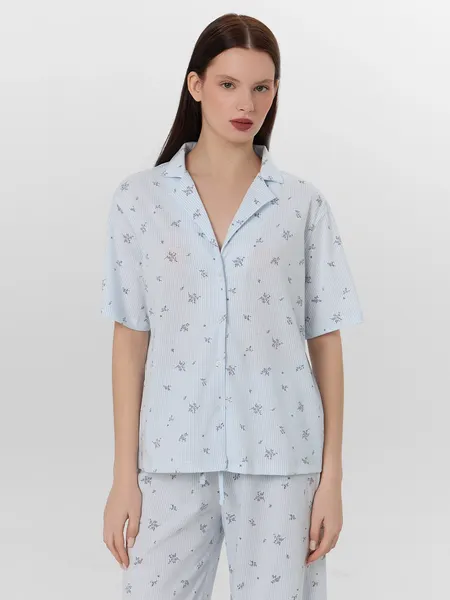 Изображение товара Пижама Mark Formelle 592554 (р.164/170-108-114, цветы на голубой полоске)