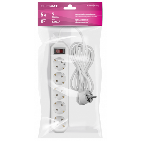Изображение товара Сетевой фильтр Онлайт OSP-05-500-ESC-3x0.75-WH / 90781
