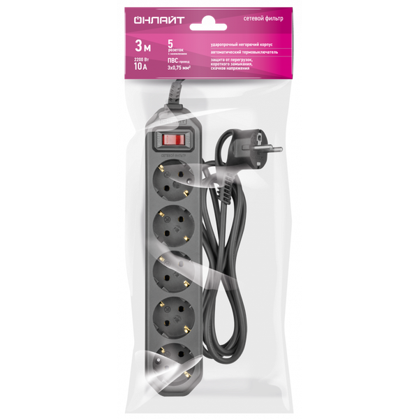 Изображение товара Сетевой фильтр Онлайт OSP-05-300-ESC-3x0.75-BL / 90780