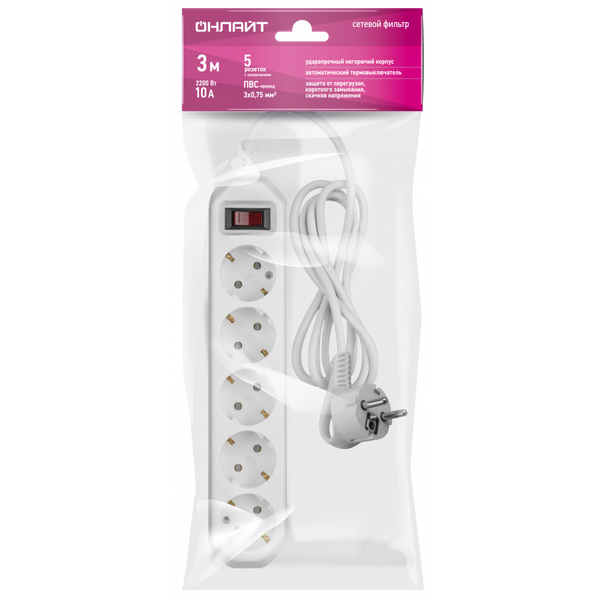 Изображение товара Сетевой фильтр Онлайт OSP-05-300-ESC-3x0.75-WH / 90779