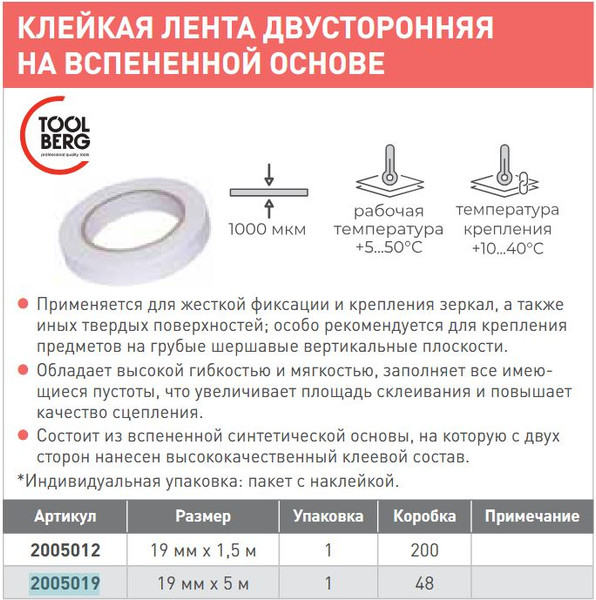 Изображение товара Скотч двухсторонний Лакра На вспененной основе 19мм (5м)