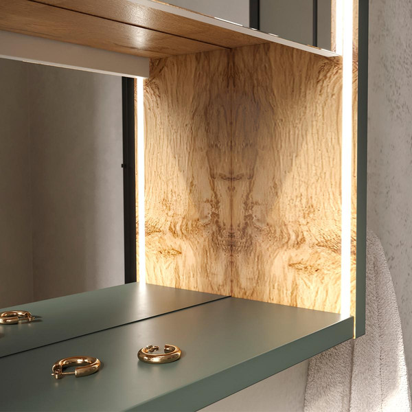 Изображение товара Шкаф с зеркалом для ванной EQUIL Gleam 60.1D (зеленый камень/дуб вотан)