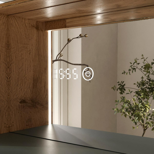 Изображение товара Шкаф с зеркалом для ванной EQUIL Gleam 80.2D (зеленый камень/дуб вотан)