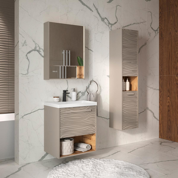 Изображение товара Шкаф с зеркалом для ванной EQUIL Gleam 60.1D (амарок/дуб вотан)