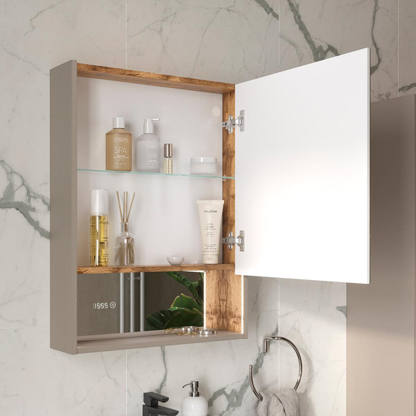 Изображение товара Шкаф с зеркалом для ванной EQUIL Gleam 60.1D (амарок/дуб вотан)