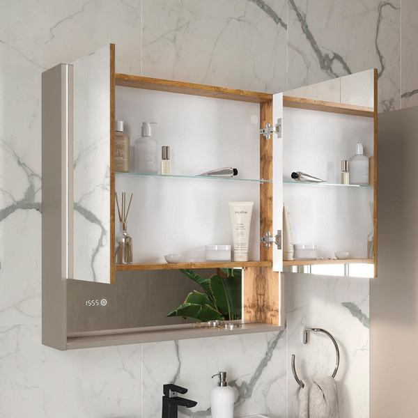 Изображение товара Шкаф с зеркалом для ванной EQUIL Gleam 80.2D (амарок/дуб вотан)