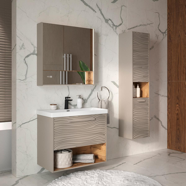 Изображение товара Шкаф с зеркалом для ванной EQUIL Gleam 80.2D (амарок/дуб вотан)