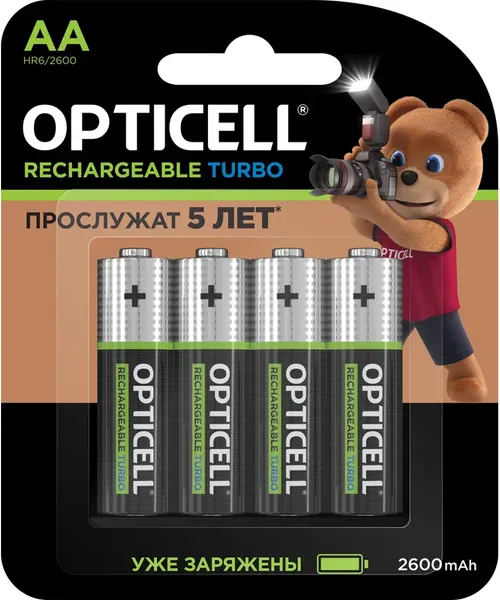 Изображение товара Комплект аккумуляторов Opticell Turbo AA NiMH 2600mAh / 6080002 (4шт)