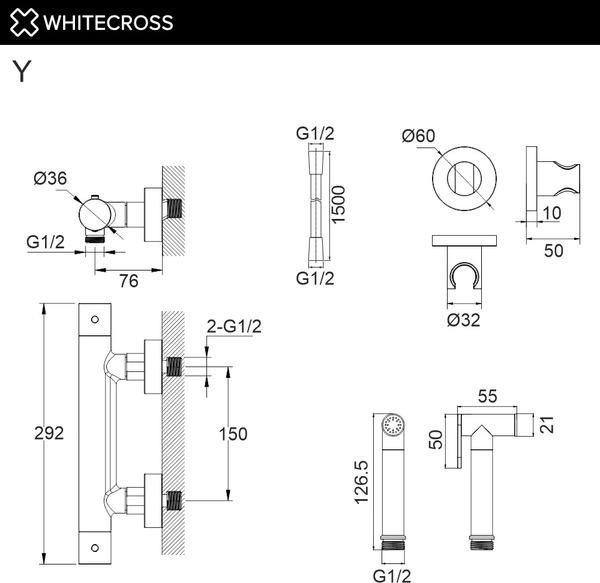 Изображение товара Гигиенический душ со смесителем Whitecross SYSYBI3GLB (брашированное золото)