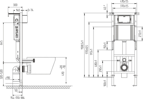 Изображение товара Унитаз подвесной с инсталляцией Cersanit Brasko Slim 64824 + Aqua M 40 68177 с кнопкой Corner 64077 (кнопка белый)