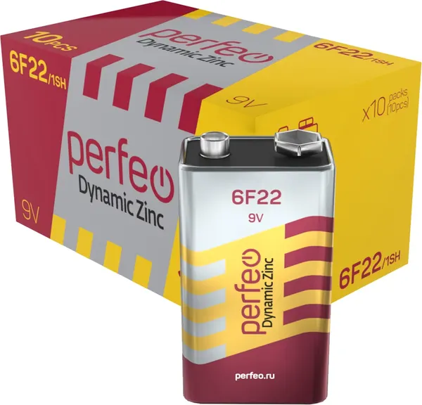 Изображение товара Комплект батареек Perfeo Dynamic Zinc 6F22/1SH (10шт)