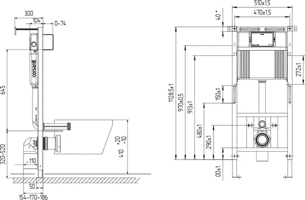 Изображение товара Унитаз подвесной с инсталляцией Cersanit Brasko Slim 64824 + Aqua 50 68178 +Accento Circle для Aqua 69074 (кнопка хром глянец)
