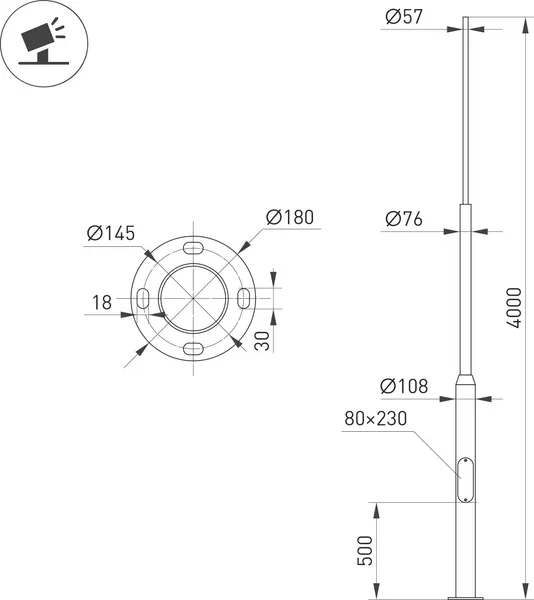 Изображение товара Опора для уличного светильника Arlight OXOR-OT3-D108-L4000 BK / 051327