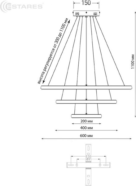 Изображение товара Люстра Estares Latte 70W 3R-APP-600x1100-WHITE/WHITE-220-IP20