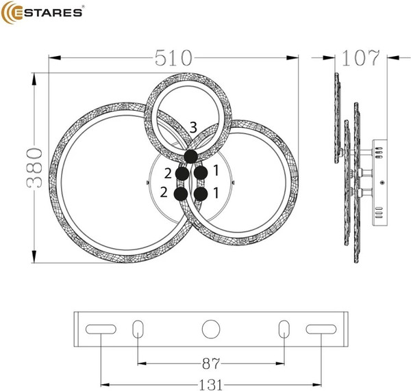 Изображение товара Люстра Estares Trio 70W 3R APP-510x380x107-BLACK/CLEAR-220-IP20