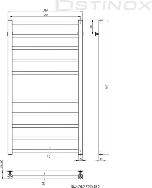 Полотенцесушитель водяной Stinox Quatro 50x100 / qu100ral9003 (белый матовый) — фото 6