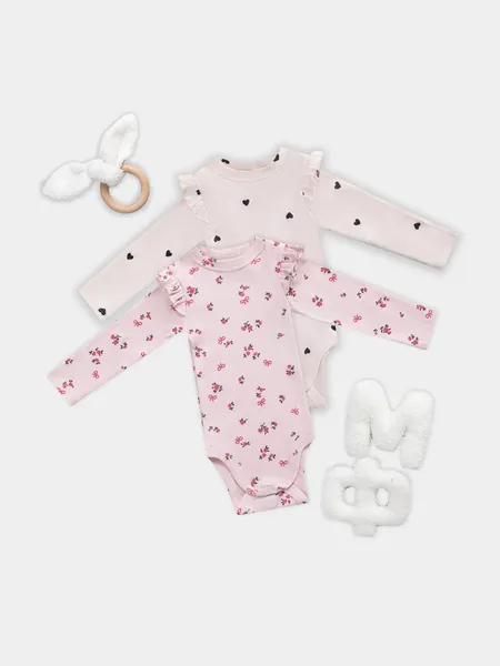 Изображение товара Набор боди для малышей Mark Formelle 13017-2 (р.68-44, сердца на светло-розовом/цветочки на розовом)