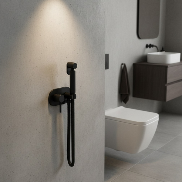 Изображение товара Унитаз напольный Lauter W76 P-TRAP 21122761 + гигиенический душ Mist 21TZ222MB (горизонтальный выпуск)