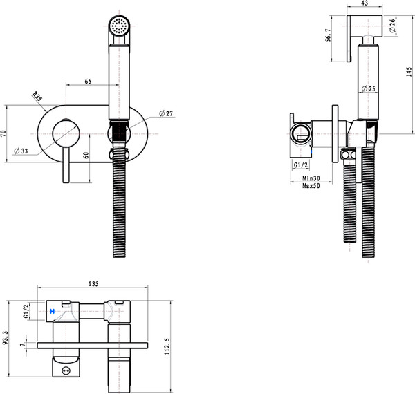 Изображение товара Унитаз напольный Lauter W76 P-TRAP 21122761 + гигиенический душ Mist 21TZ222MB (горизонтальный выпуск)