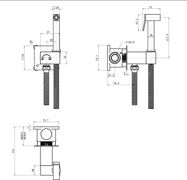 Изображение товара Унитаз напольный Lauter W224 2110224 + гигиенический душ Rainix 21LT7712BM (горизонтальный выпуск)