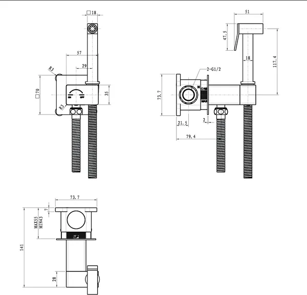 Изображение товара Унитаз напольный Lauter Rimless 21D2202 + гигиенический душ Rainix 21LT7713MW
