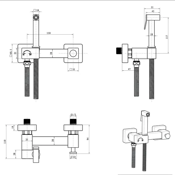 Изображение товара Унитаз напольный Lauter Rimless 21D2203 + гигиенический душ Glow 21LT0224GL