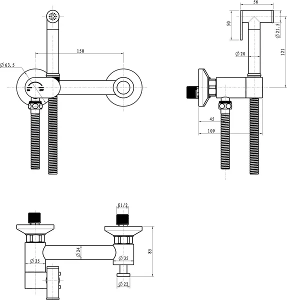 Изображение товара Унитаз напольный Lauter Rimless 21D2203 + гигиенический душ Sano 21LT1293MW