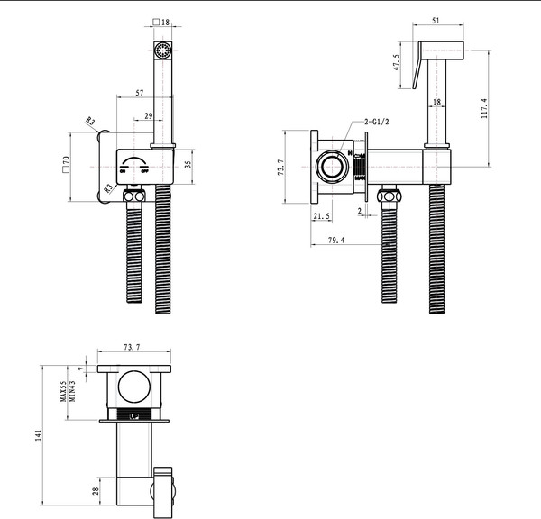 Изображение товара Унитаз напольный Lauter W09 S-TRAP 21900003 + гигиенический душ Rainix 21LT7713MW (вертикальный выпуск)