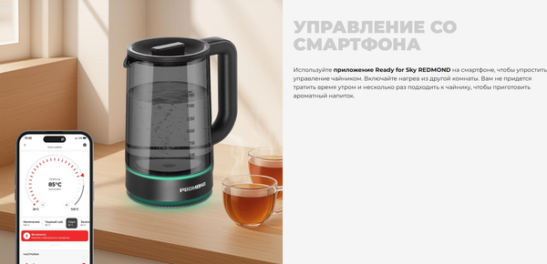 Изображение товара Электрочайник Redmond KG259S (черный/тонировка)