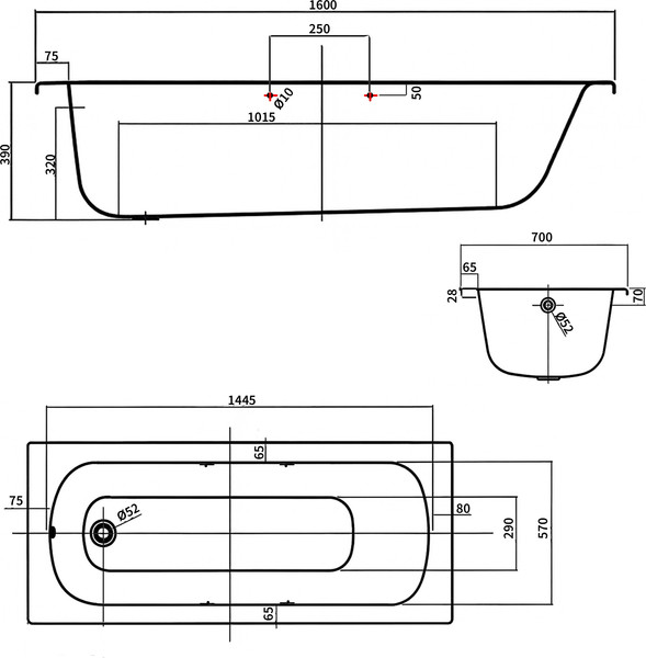 Изображение товара Ванна стальная Lauter Brio Star 160 / 21S1601 + сифон 21Y31000 (с ножками, с ручками, с шумоизоляцией)