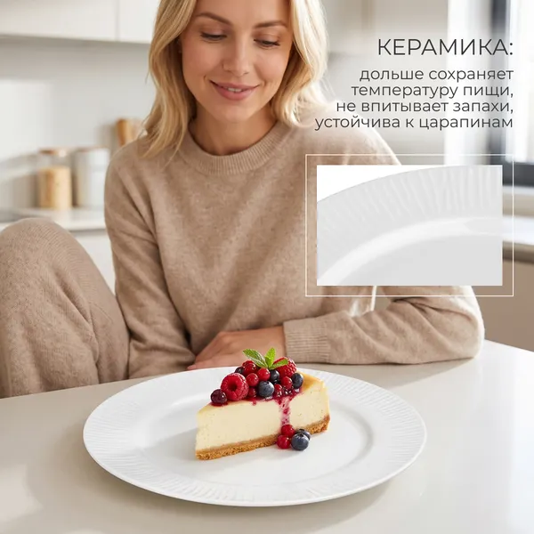 Изображение товара Тарелка столовая обеденная Sundays Home Relief керамика / TRVK26014 (27см, белый)