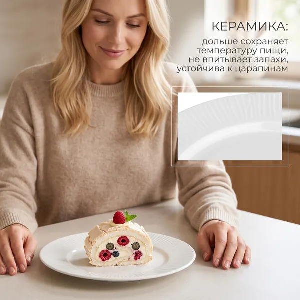Изображение товара Тарелка столовая обеденная Sundays Home Relief керамика / TRVK26015 (20см, белый)
