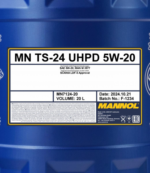 Моторное масло Mannol TS-24 7124 UHPD SAE 5W-20 / MN7124-20 (20л) — фото 6