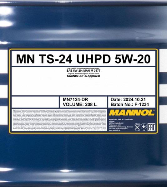 Моторное масло Mannol TS-24 7124 UHPD SAE 5W-20 / MN7124-DR (208л) — фото 6