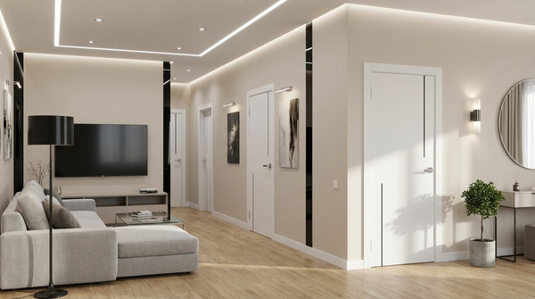 Изображение товара Дверь межкомнатная Юни Эмаль Line 6 70х200 (белый/черный)