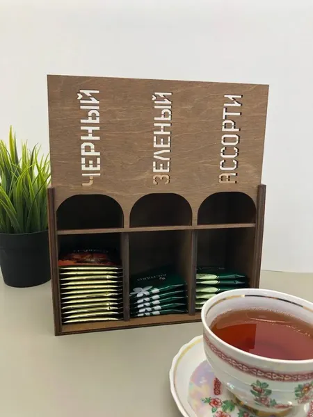 Изображение товара Органайзер для чайных пакетиков ОМурМебель Ассорти Вертикальный с резкой (коричневый)