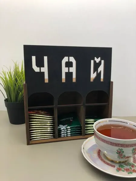 Изображение товара Органайзер для чайных пакетиков ОМурМебель Чай Вертикальный с резкой (черный)