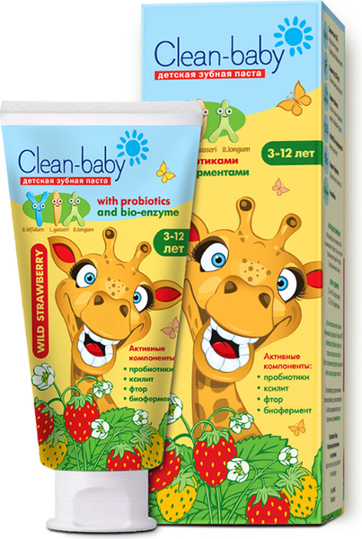 Изображение товара Зубная паста Clean Вaby со фтором от 3 до 12 лет со вкусом лесной земляники (50мл)