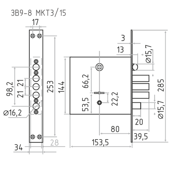 Изображение товара Замок врезной Border ЗВ9-8 МКТ3/15 6