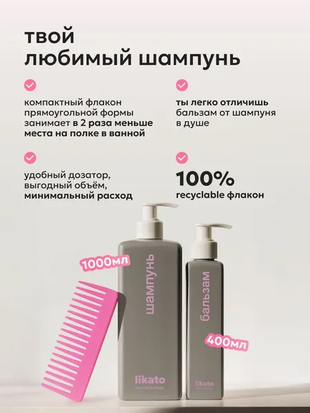 Изображение товара Шампунь для волос Likato Professional Keraglow для поврежденных волос с кератином (1л)