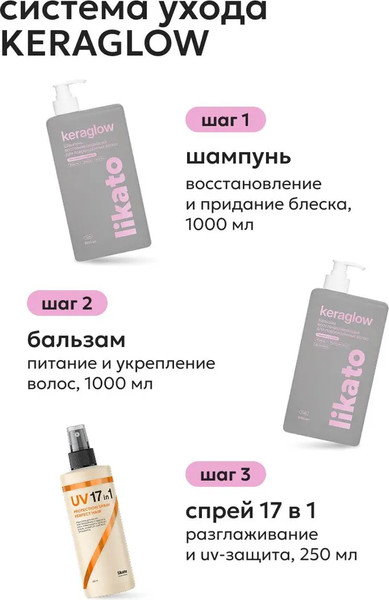 Изображение товара Шампунь для волос Likato Professional Keraglow для поврежденных волос с кератином (1л)