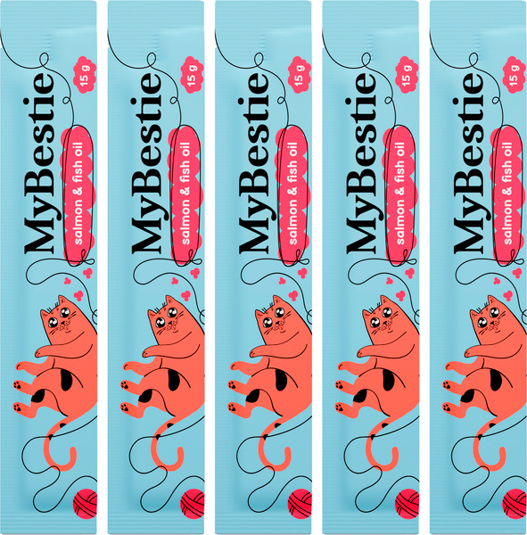 Изображение товара Лакомство для кошек MyBestie Лосось и Рыбий Жир / 192093111/CAT (5x15г)