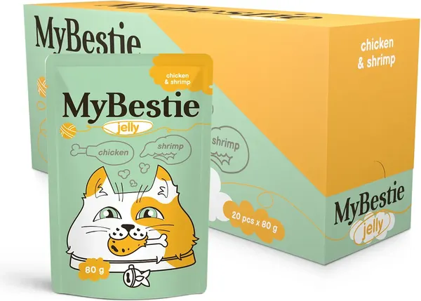 Изображение товара Влажный корм для кошек MyBestie Пауч мясо Курицы и Креветки в желе / 161521383/CAT (80г)