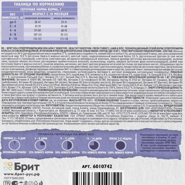 Изображение товара Сухой корм для собак Брит Кеа Mini Dog Adult Sensitive Healthy Digestion / 6010742 (400г)