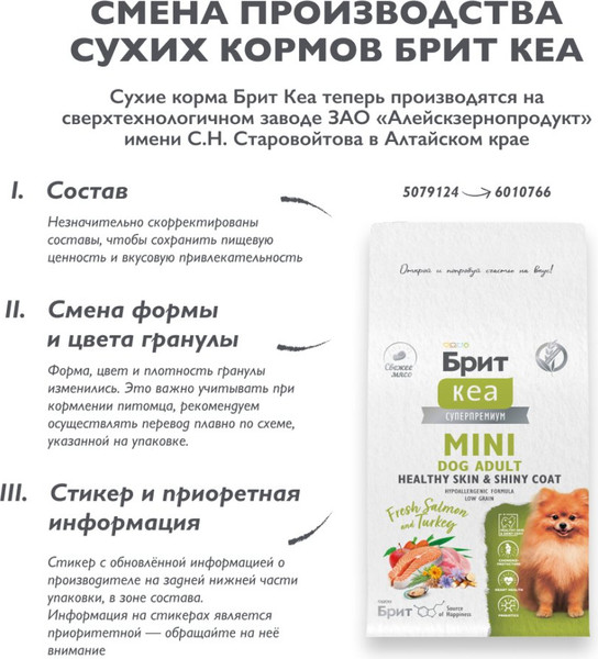 Изображение товара Сухой корм для собак Брит Кеа Mini Dog Adult Healthy Skin&Shiny Coat / 6010766 (400г)