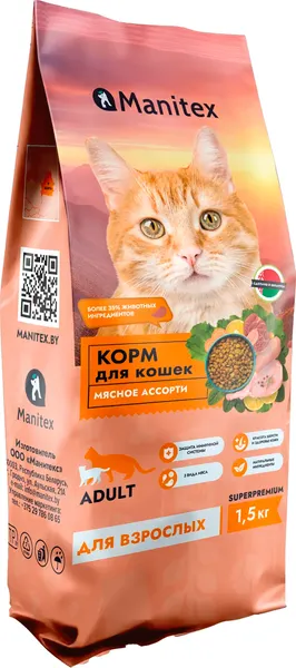 Изображение товара Сухой корм для кошек Manitex Adult Для взрослых Мясное ассорти (1.5кг)