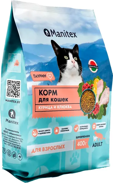 Изображение товара Сухой корм для кошек Manitex Adult Для взрослых Курица и клюква (400г)